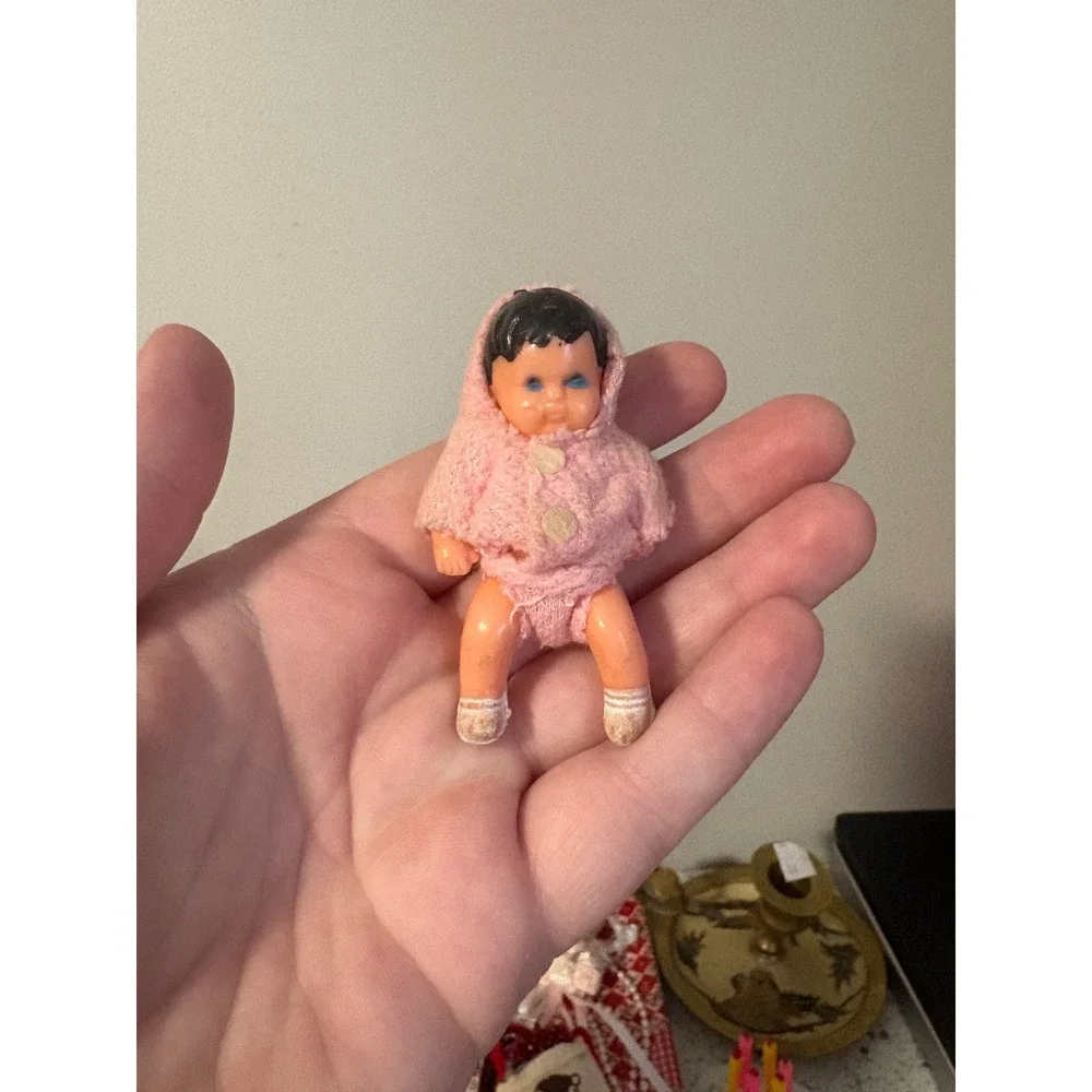 Vintage Mini Baby Doll Pink‎ Knit Hoodie Diaper Socks Toy Collectible